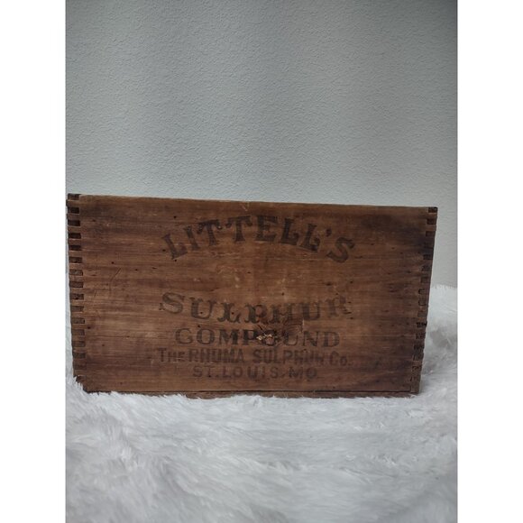 Antique 1900s Littell's Sulphur Compound Poultry Dovetail Wood Box, St. Louis MO - Picture 16 of 16
